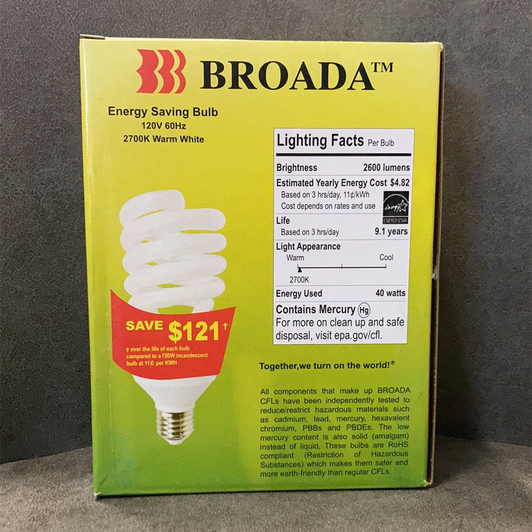 A1044, 40W  Spiral CFL Light Bulbs Warm White 2700K #BHS-40 &