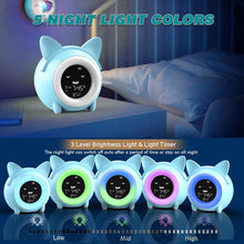 Load image into Gallery viewer, A6118,Kids Alarm Clock, Toddlers Sleep Training Clock with Night Light, Soun Machine, Nap Timer  &amp;
