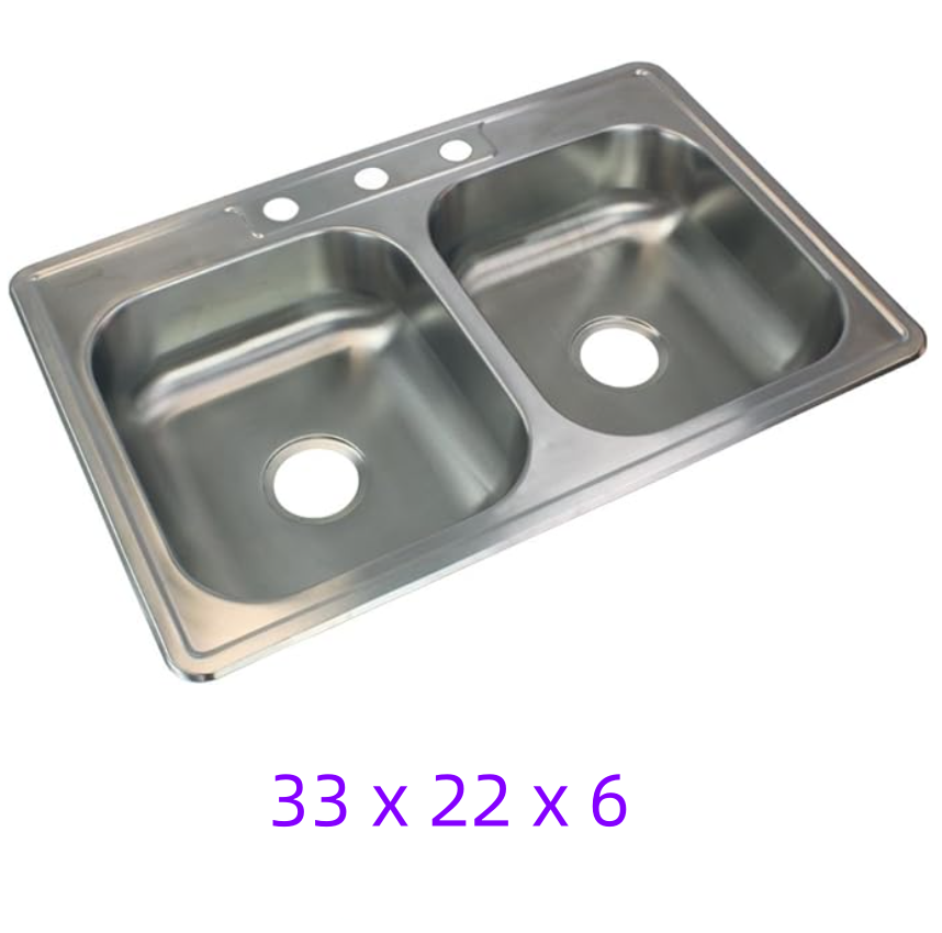 A6512， 3-Hole Drop-in  Double Bowl Gauge Stainless Steel Kitchen Sink   @